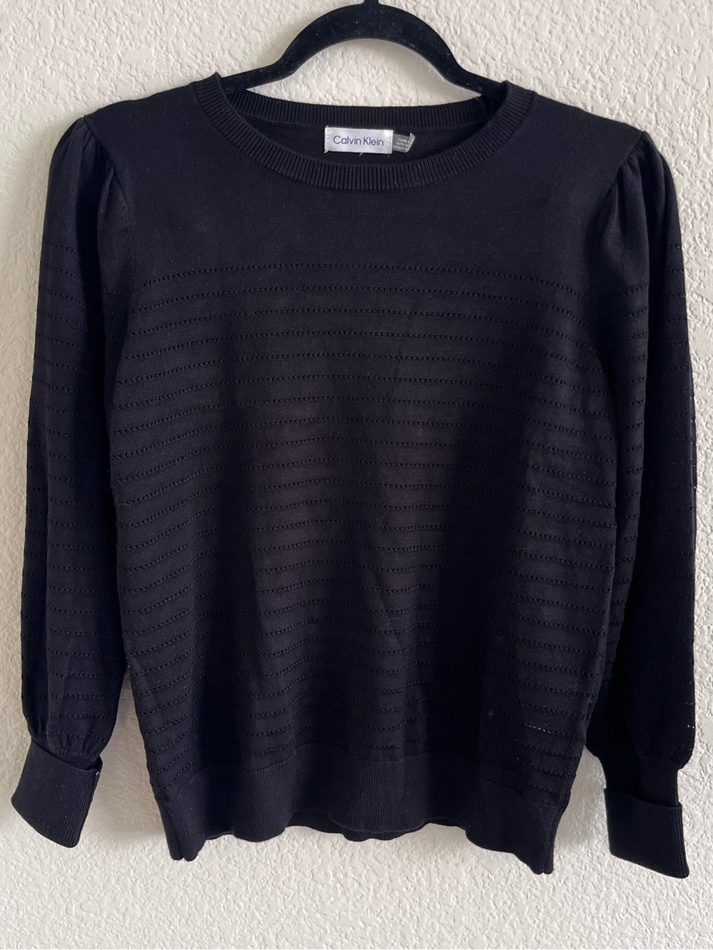 Calvin Klein Black Eyelet-Texture Crew Neck Sweater